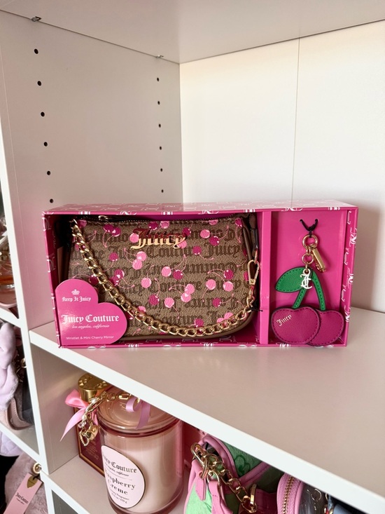 Juicy Couture Handbags - Juicy Couture “Cherry Status” Mini Wristlet Bag with Cherry Charm